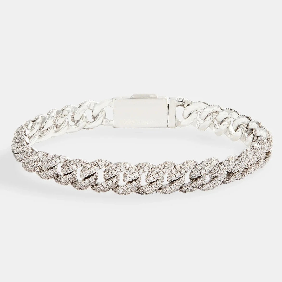 10mm Iced Cuban Link Bracelet - White Gold