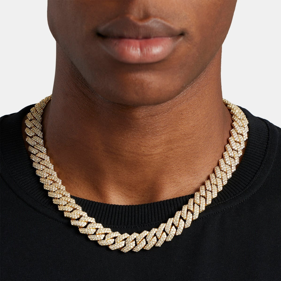 15mm Diamond Prong Link Chain - Gold