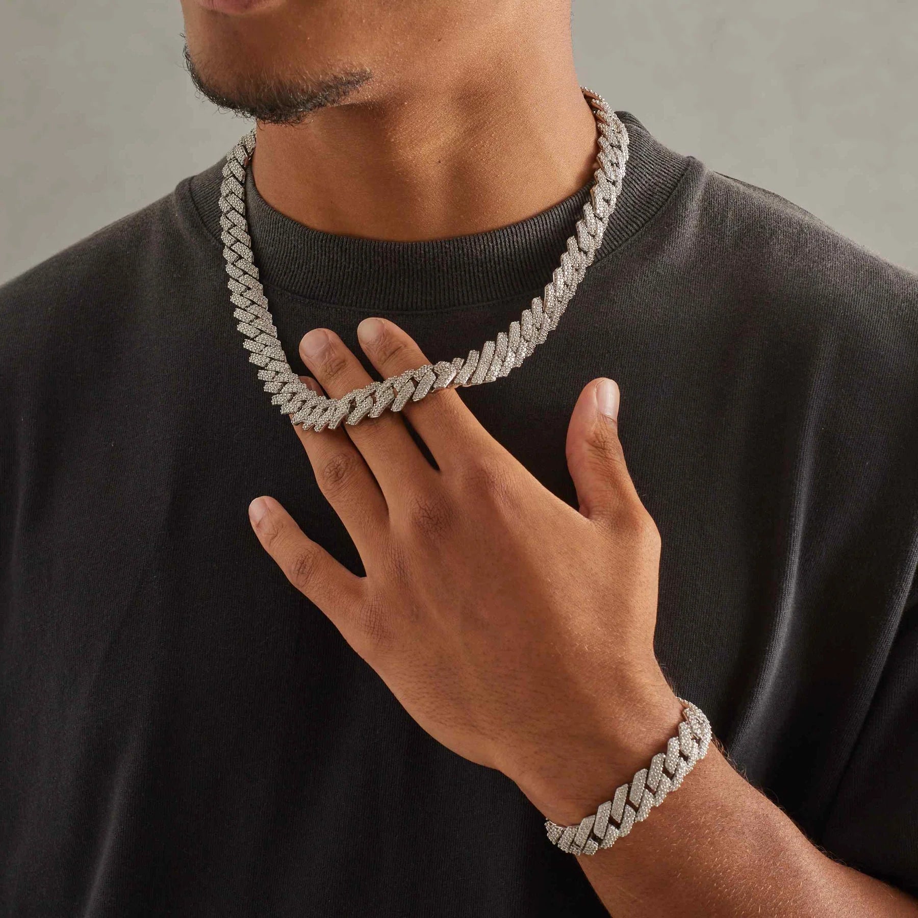 Prong Link Chain + Bracelet Bundle - White Gold