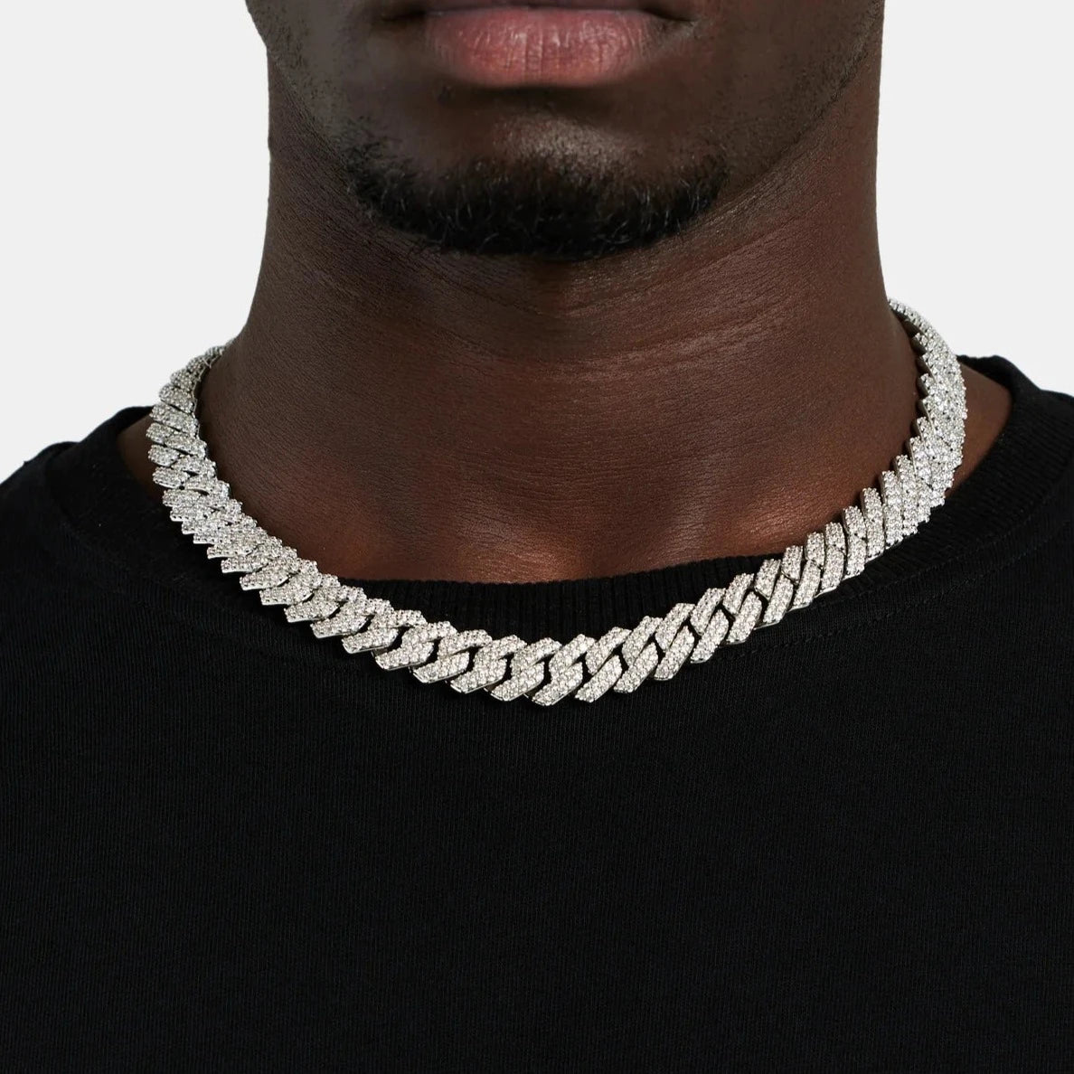 15mm Diamond Prong Link Chain - White Gold