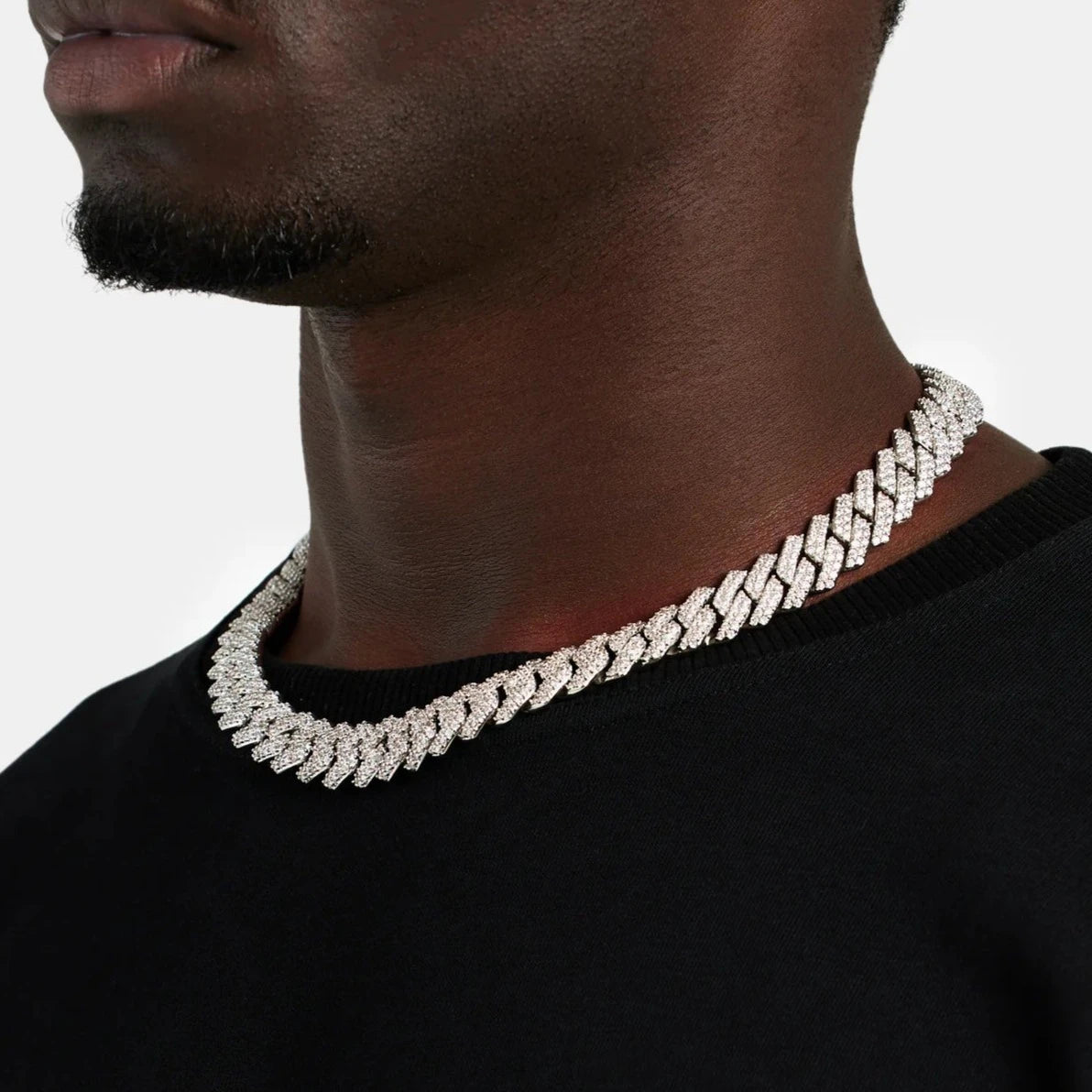 15mm Diamond Prong Link Chain - White Gold