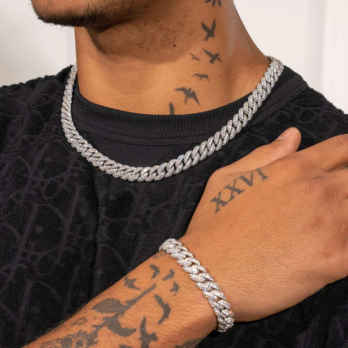 10mm Iced Cuban Chain + Bracelet Bundle - White Gold