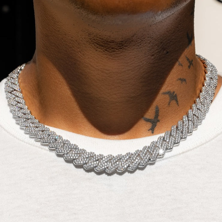 15mm Diamond Prong Link Chain - White Gold