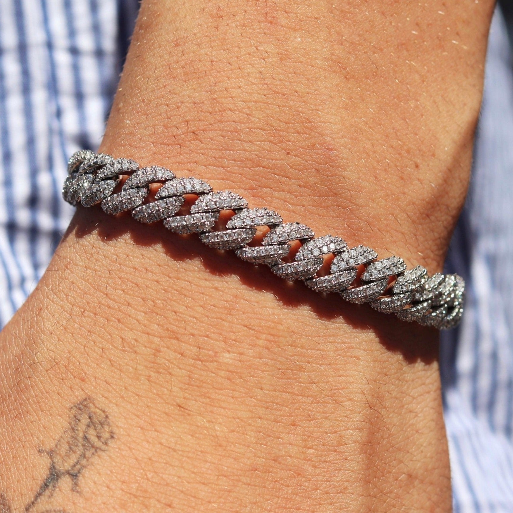 10mm Iced Cuban Link Bracelet - White Gold - Ordanni