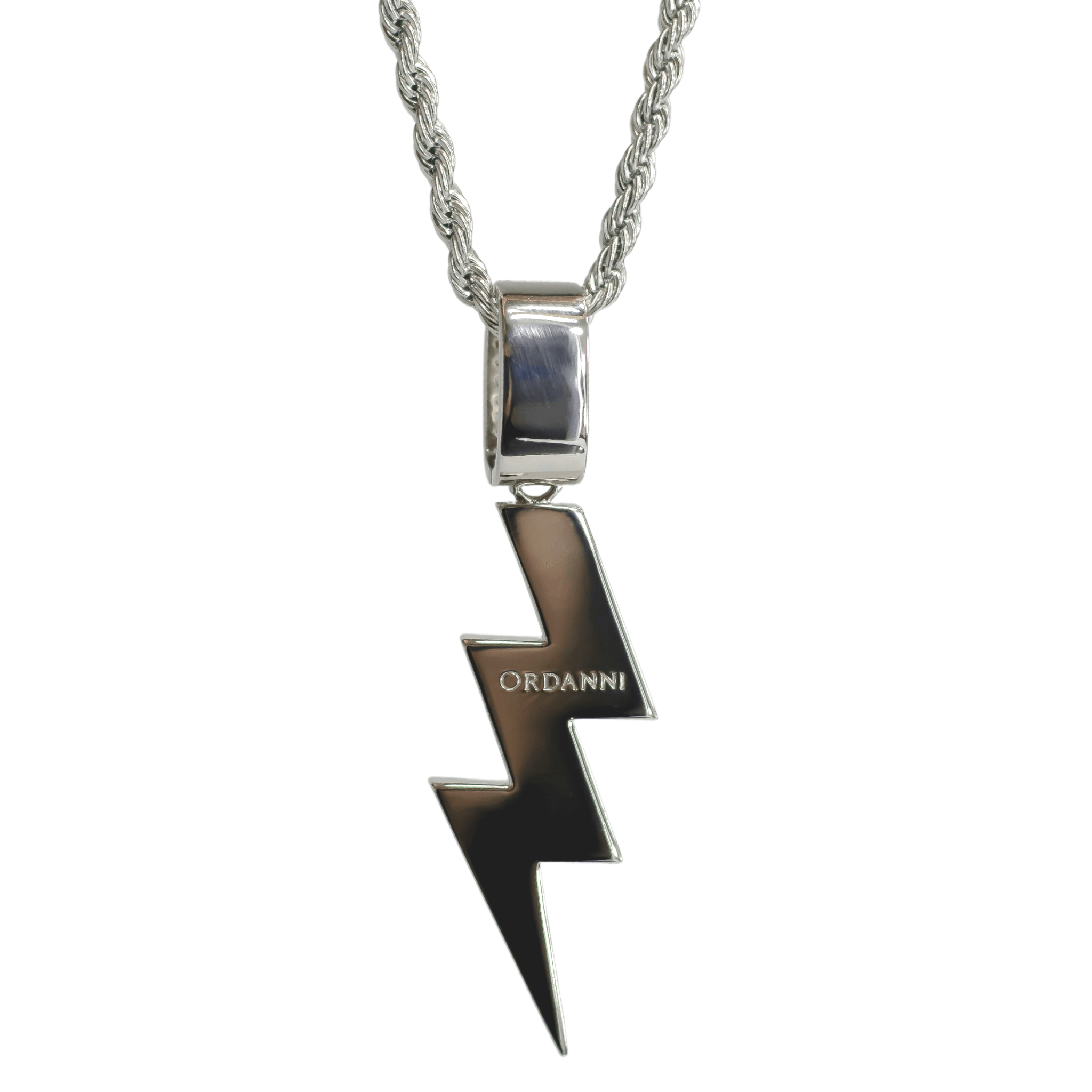 Baguette Lightning Bolt Pendant - White Gold - Ordanni