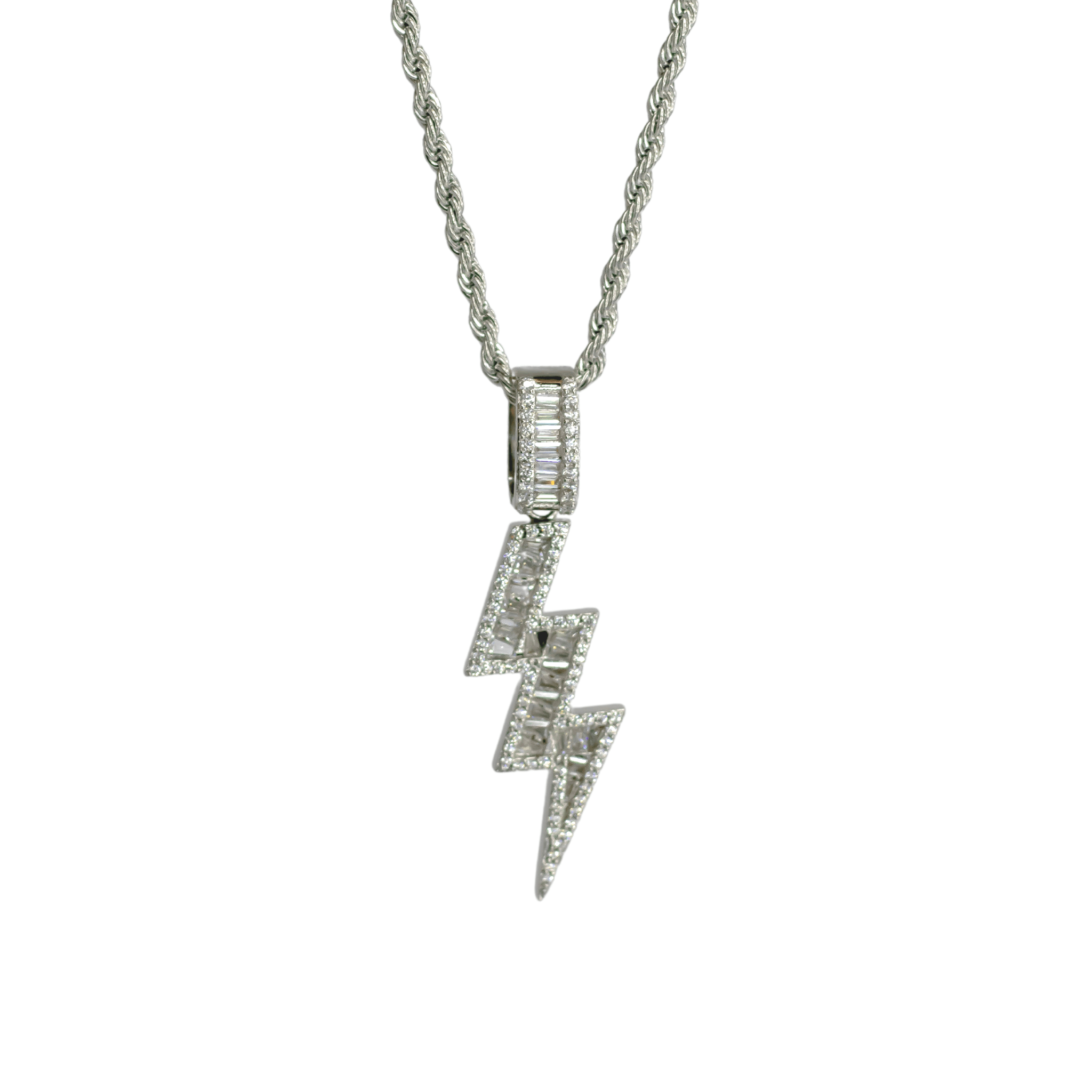 Baguette Lightning Bolt Pendant - White Gold - Ordanni