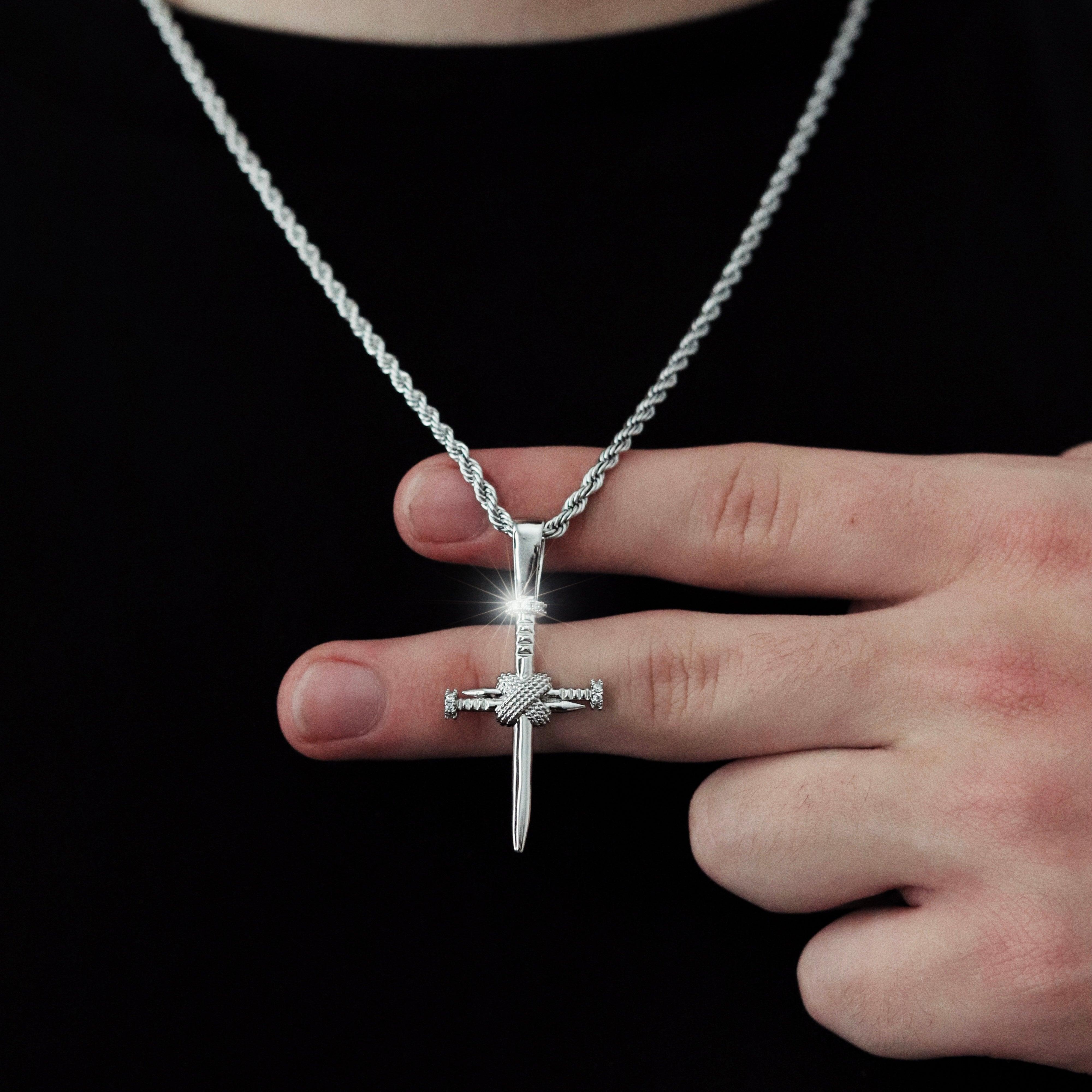 Nail Cross Pendant - White Gold - Ordanni