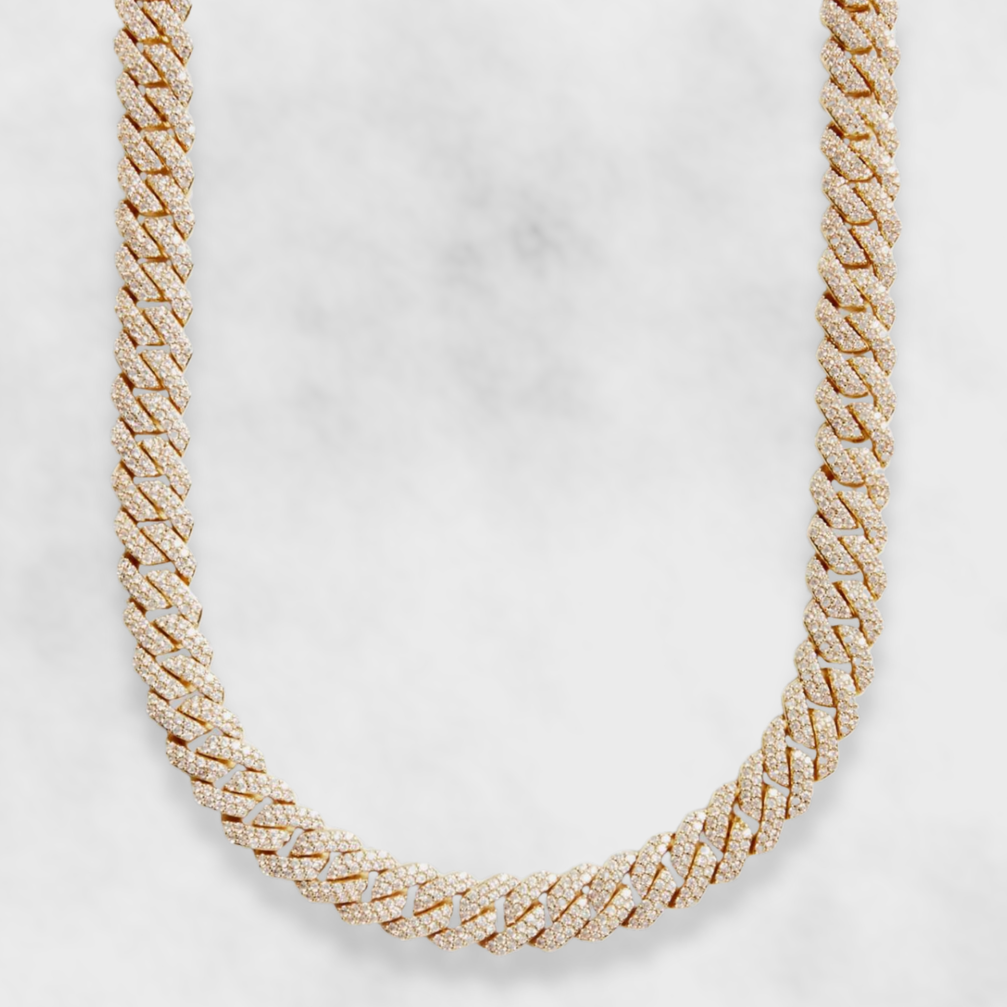 15mm Diamond Prong Link Chain - Gold