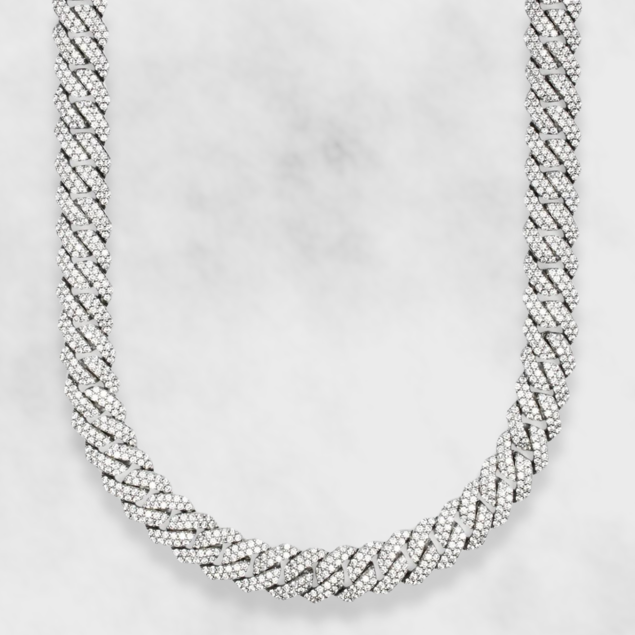 15mm Diamond Prong Link Chain - White Gold
